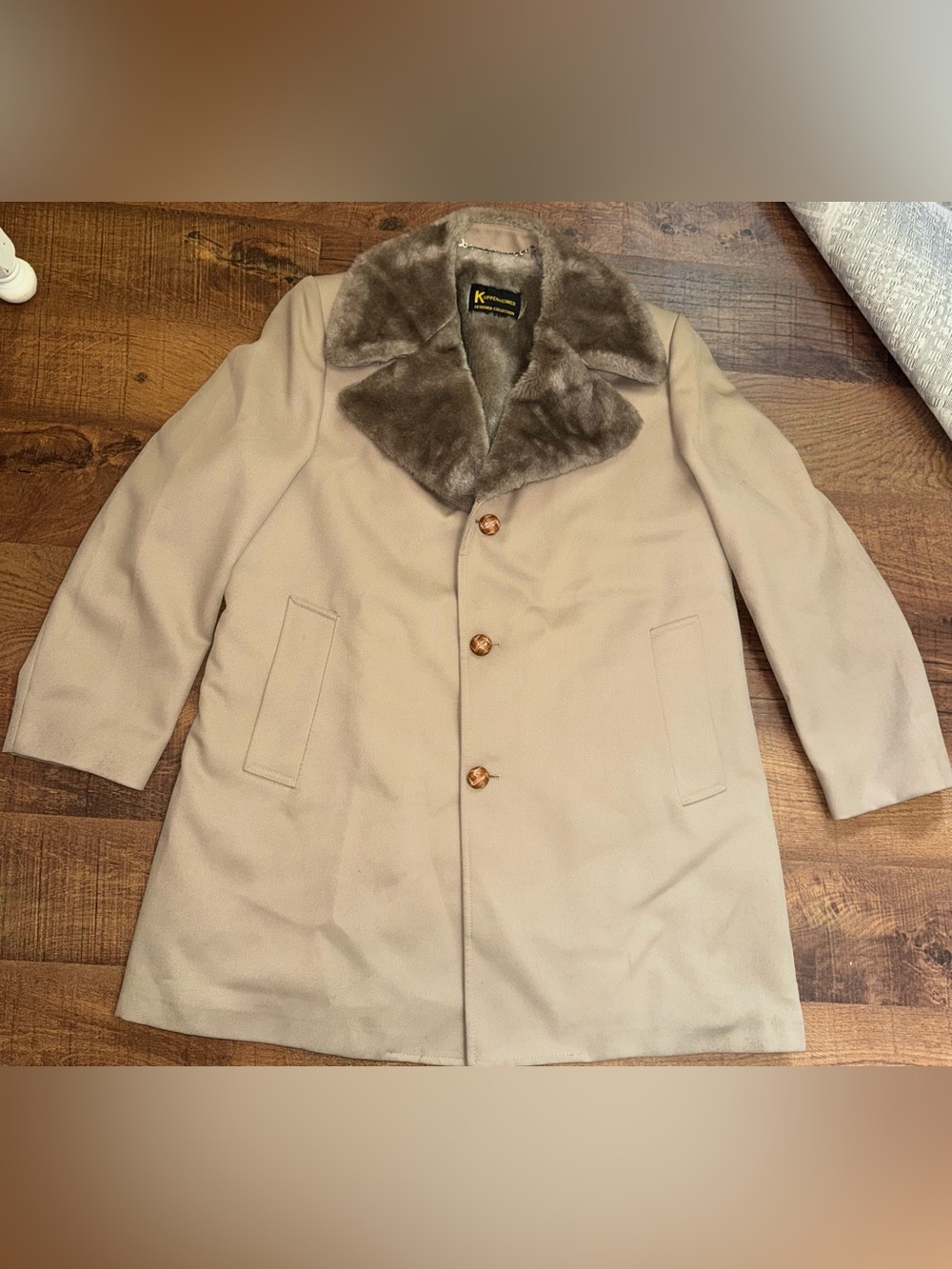 VTG Kuppenheimer Khaki Faux Fur Lined Mens Coat 44R